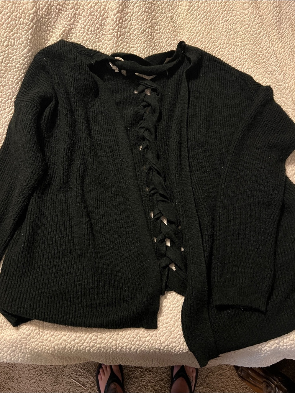 Maurices Black Lace-Up Open Front Cardigan